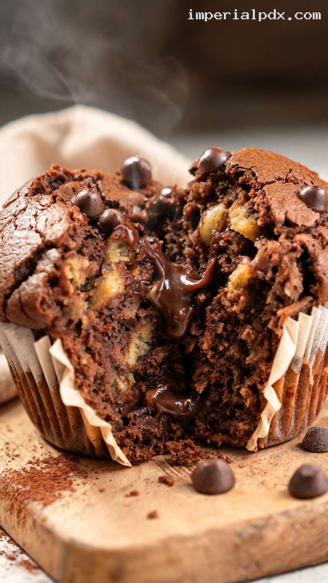 Rich and Fudgy Chocolate Banana Muffins – Closeup