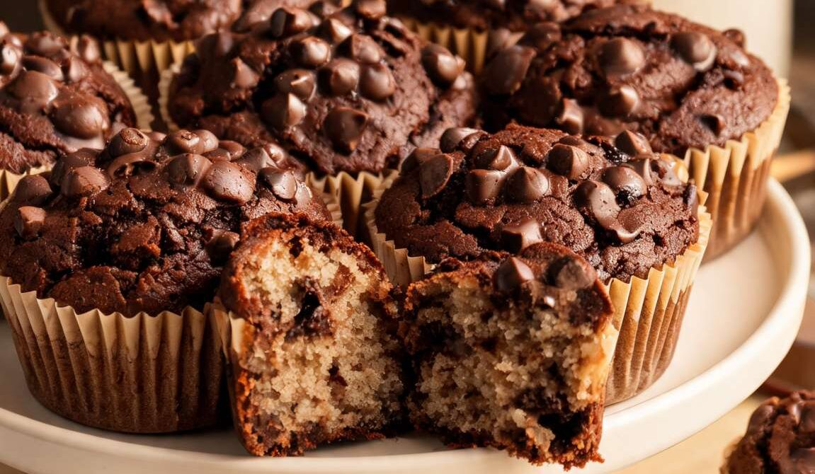 Rich and Fudgy Chocolate Banana Muffins