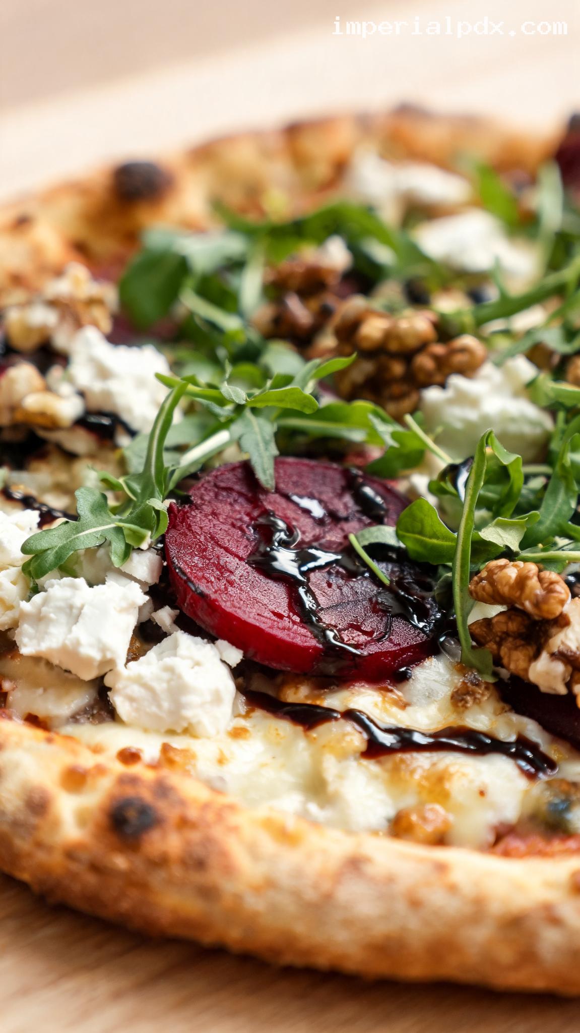 Roasted Beet and Goat Cheese Pizza – Closeup