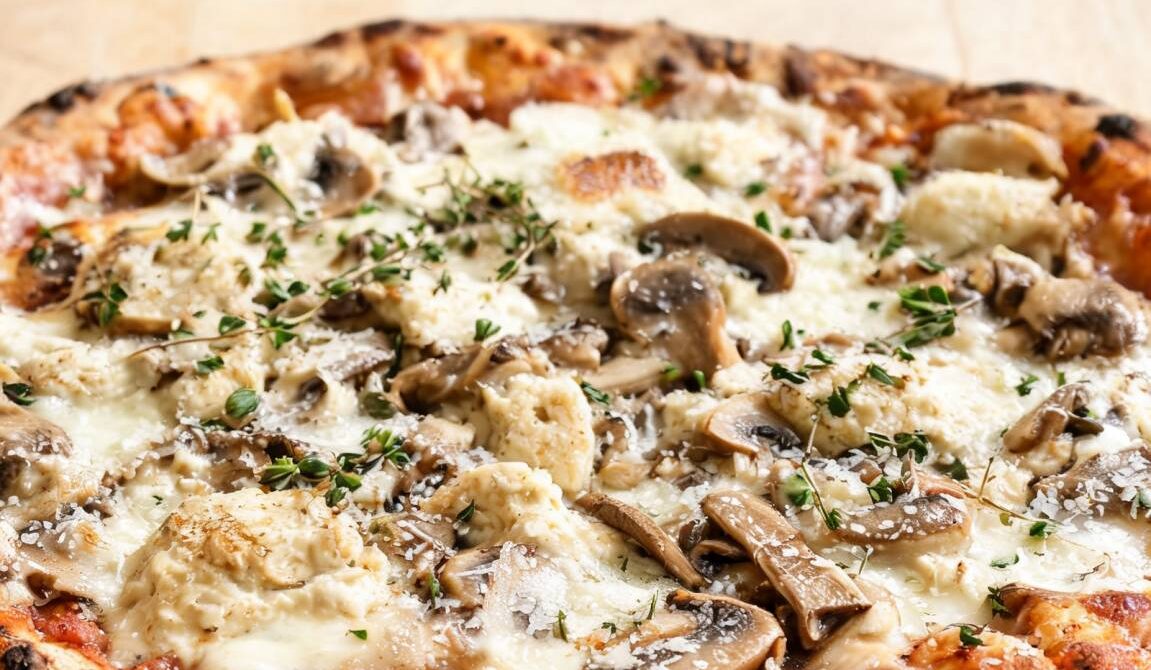 Roasted Garlic and Mushroom White Pizza