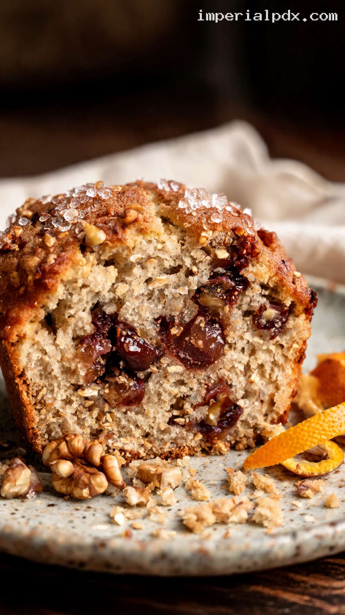 Rustic Fig and Walnut Muffins – Closeup