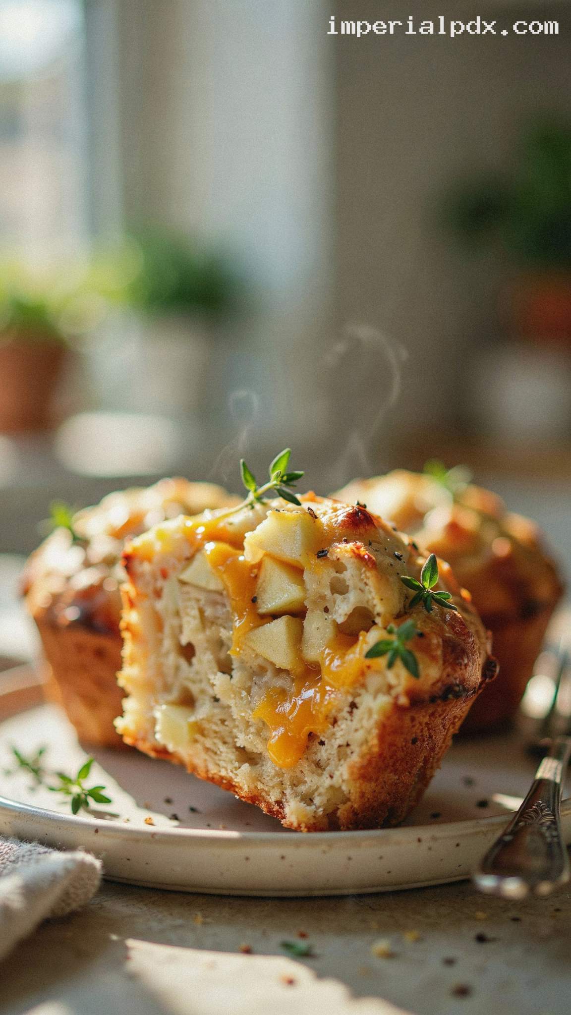Savory Apple Cheddar Muffins With Thyme – Closeup