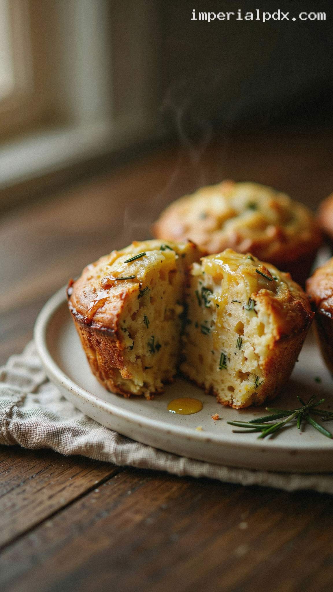 Savory Rosemary Corn Muffins With Buttery Crumb – Closeup