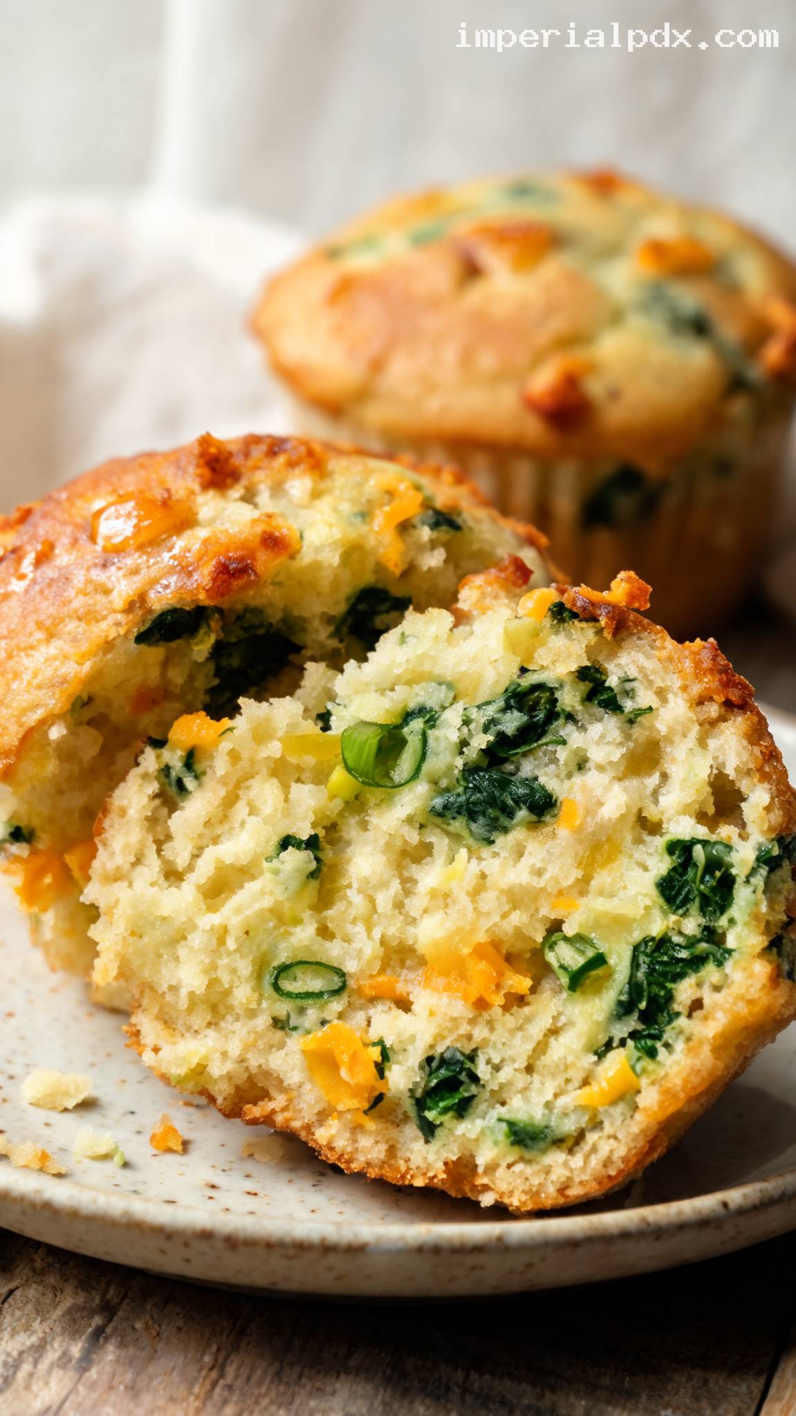 Savory Spinach and Cheddar Muffins – Closeup