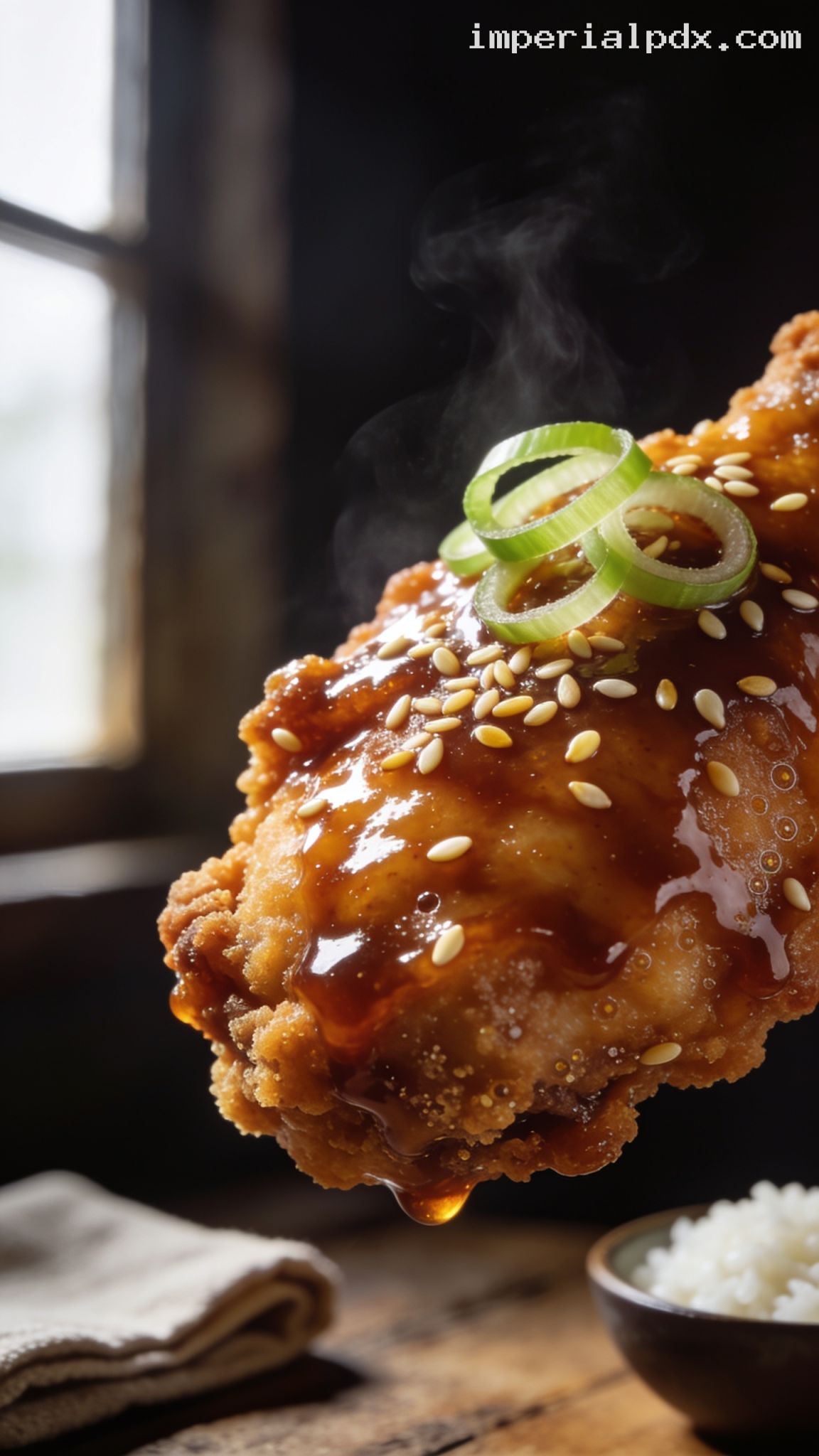 Sesame Soy Glazed Fried Chicken – Closeup