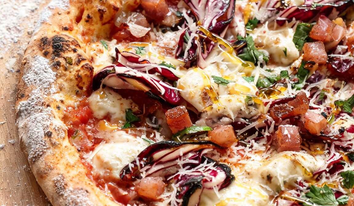 Smoked Mozzarella and Radicchio Pizza with Pancetta and Honey