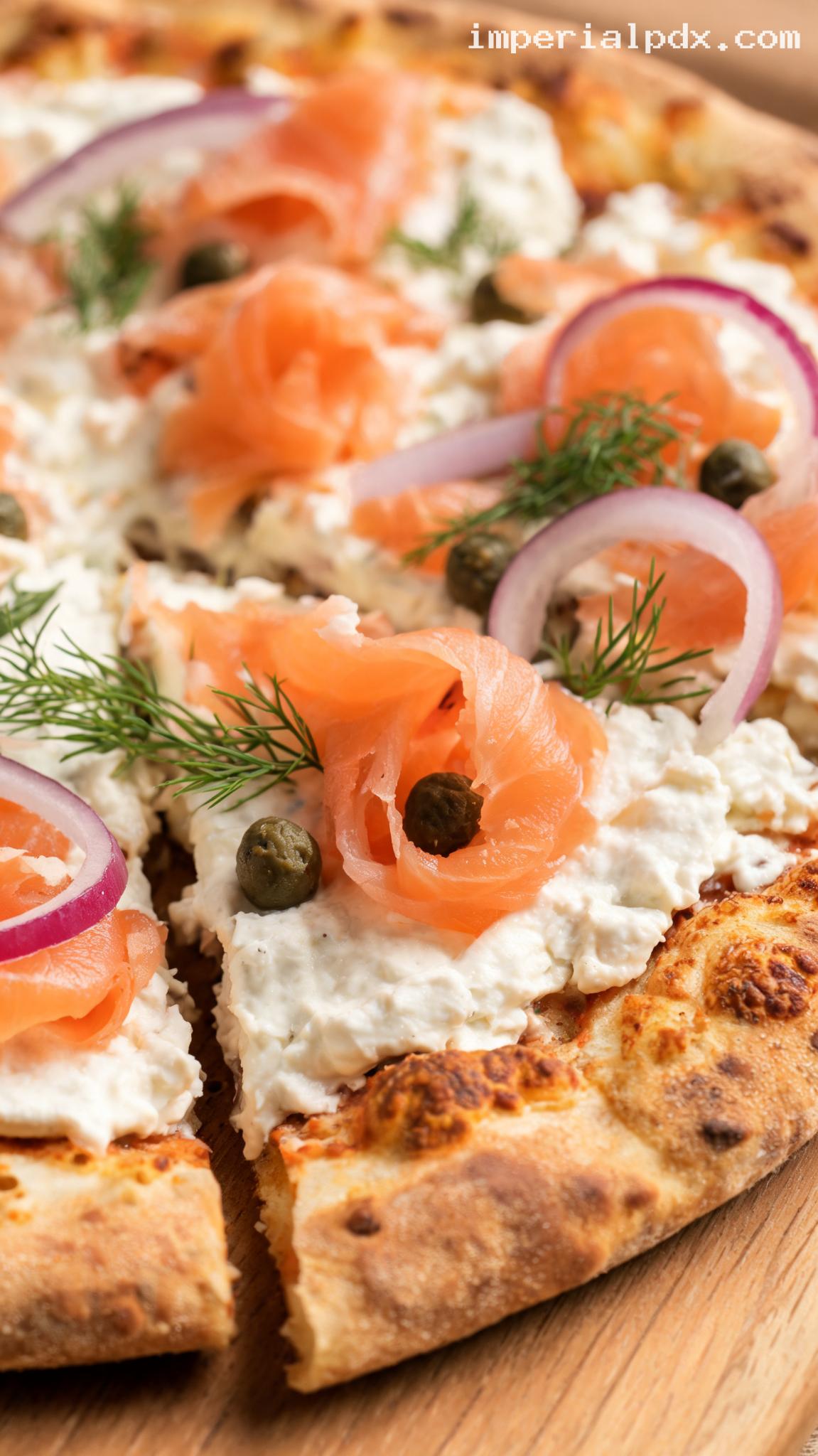 Smoked Salmon and Cream Cheese Pizza – Closeup