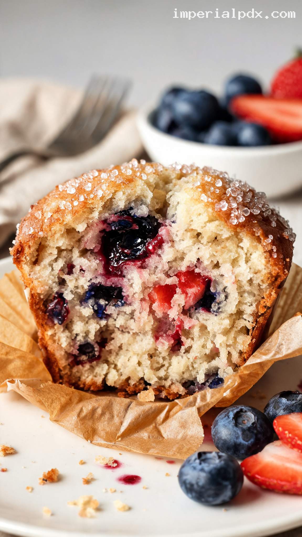 Soft and Juicy Double Berry Muffins – Closeup
