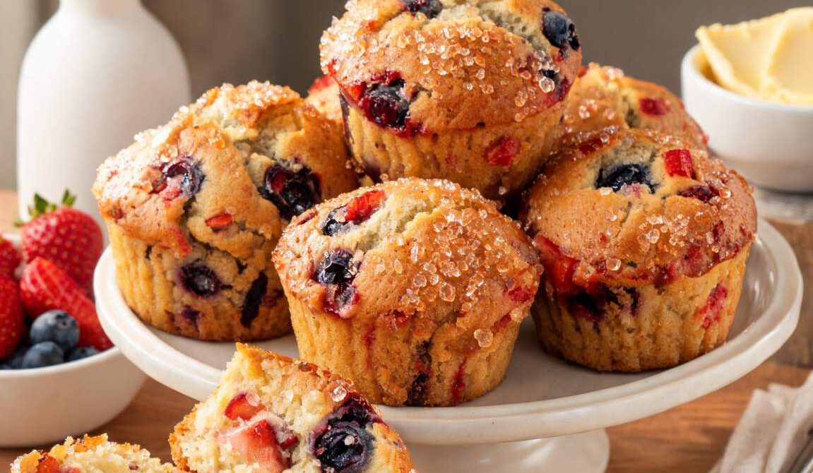 Soft and Juicy Double Berry Muffins