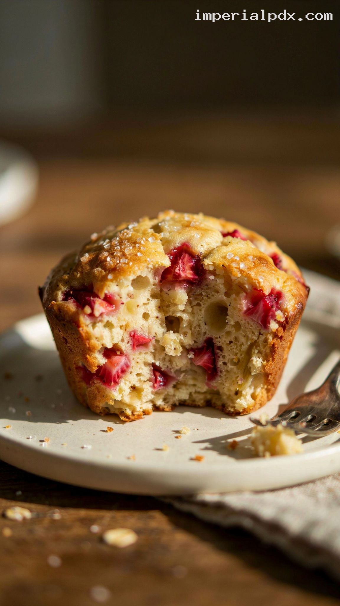 Soft and Sweet Strawberry Banana Muffins – Closeup