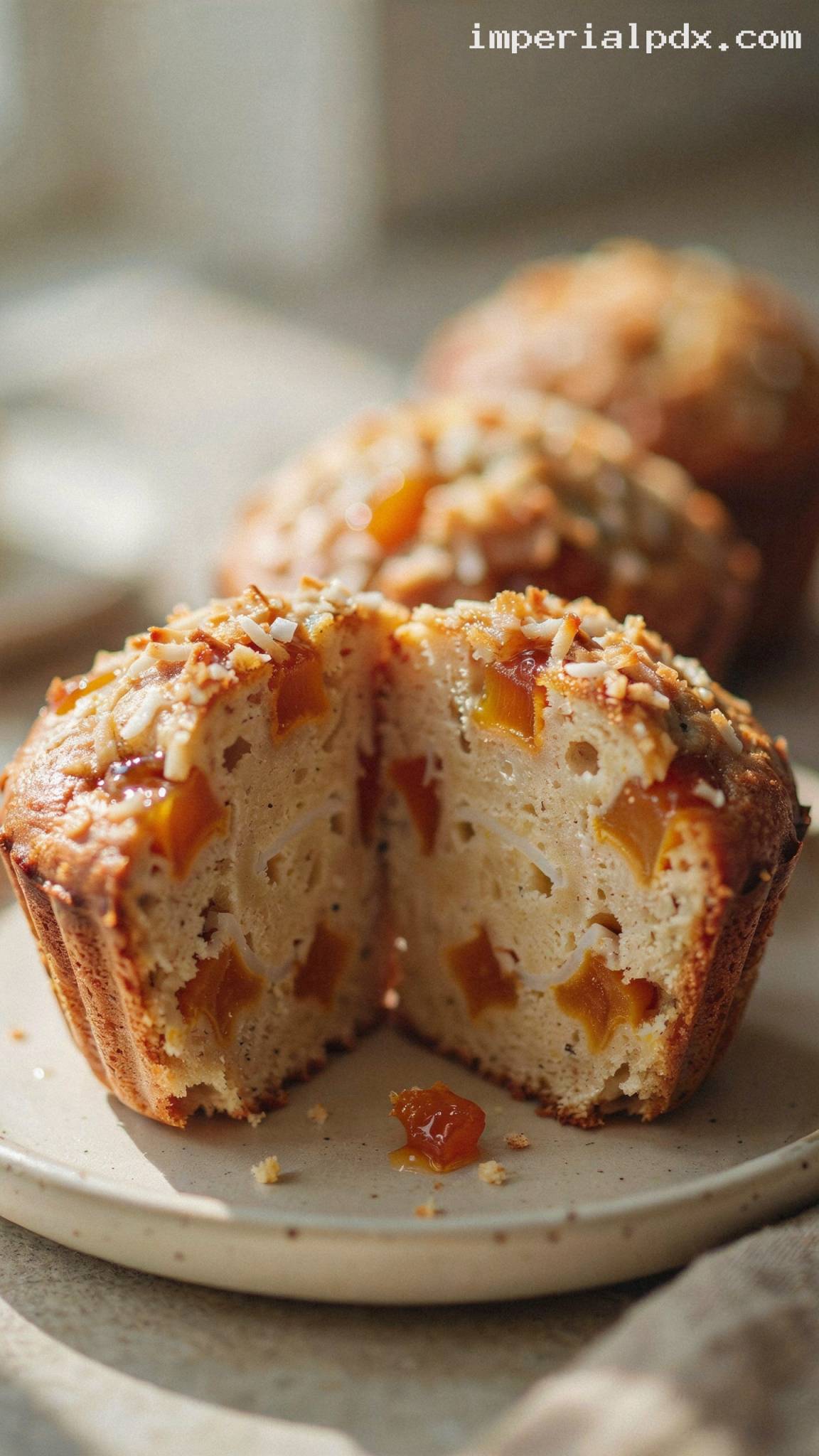 Soft Bakery-Style Apricot Coconut Muffins – Closeup