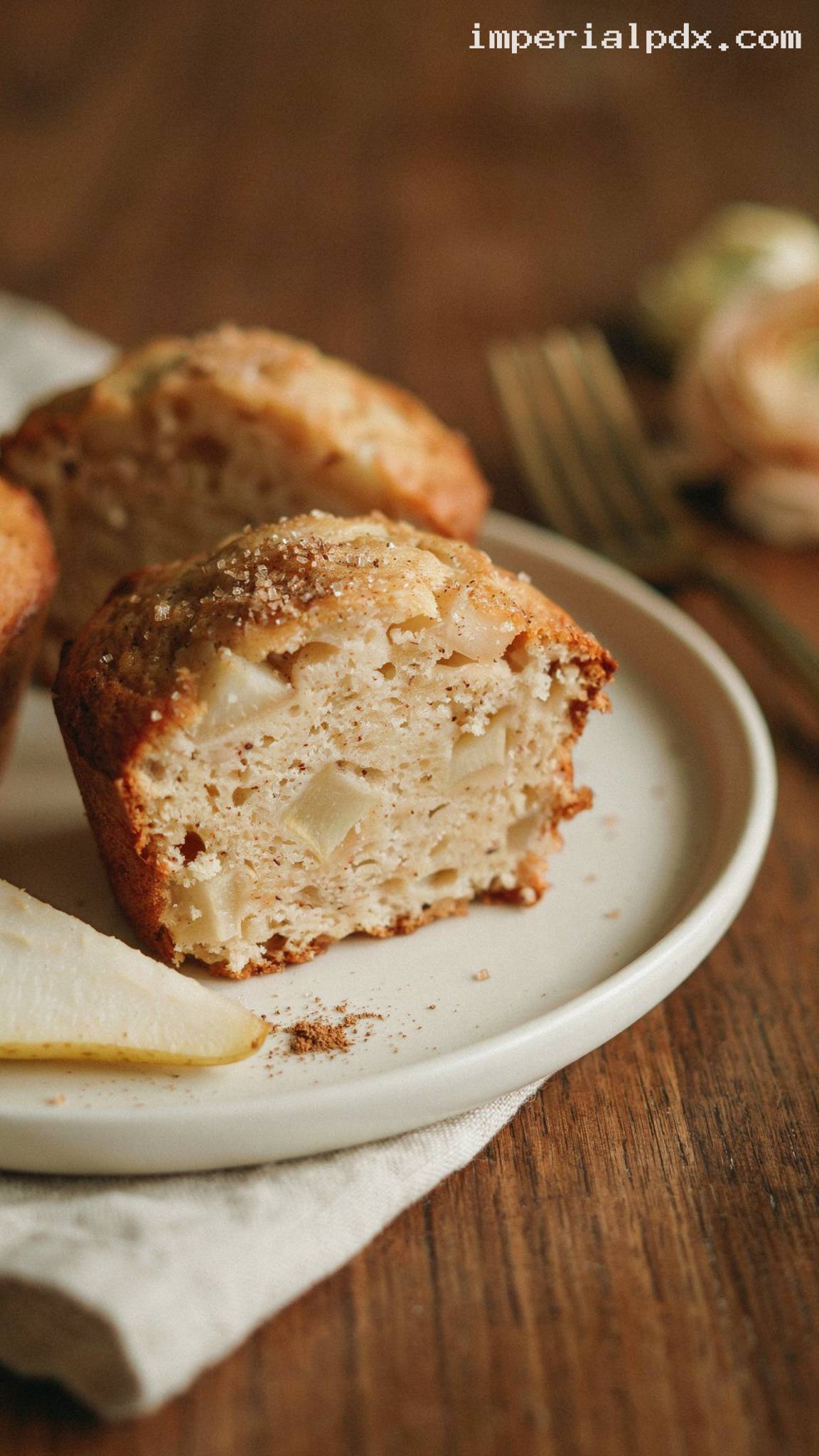 Soft Pear and Cinnamon Muffins – Closeup