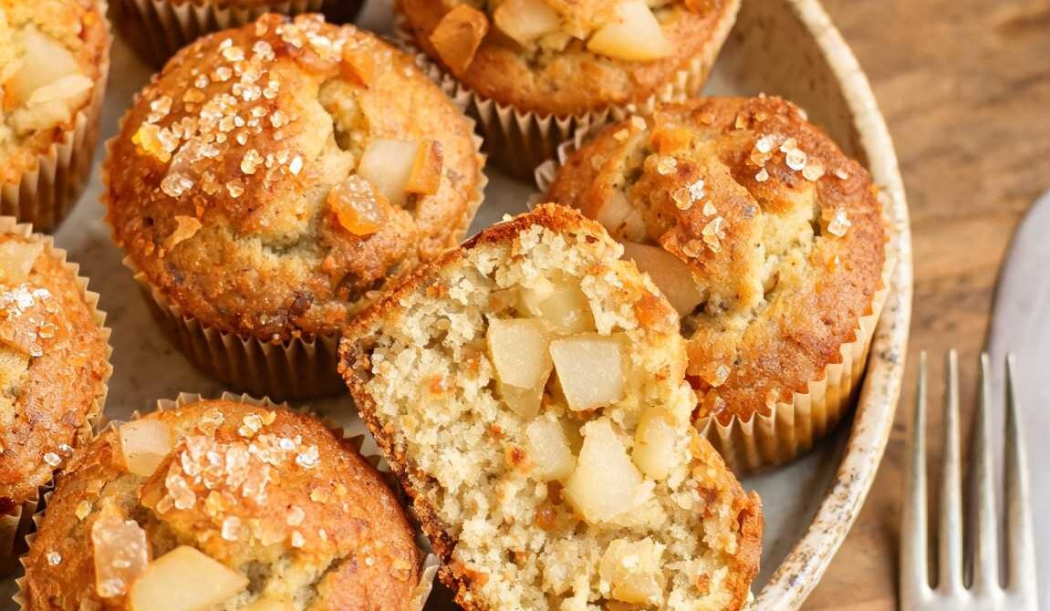 Soft Pear Ginger Muffins With Warm Spice