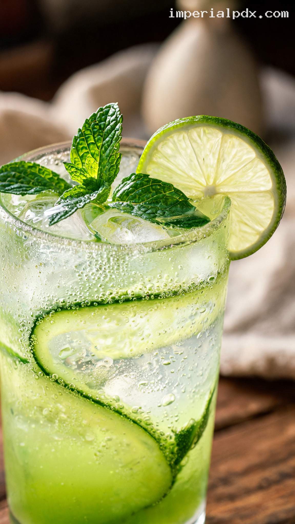 Sparkling Cucumber Mint Lime Refresher – Closeup