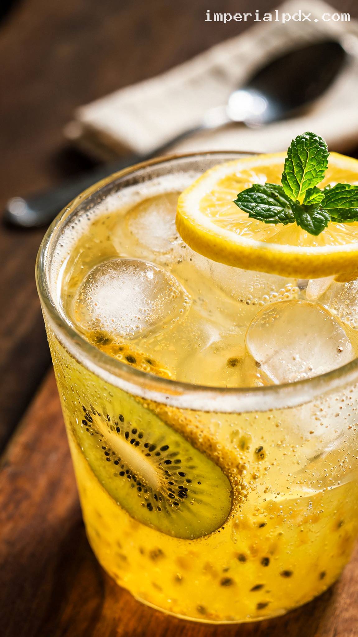 Sparkling Golden Kiwi Lemon Cooler – Closeup