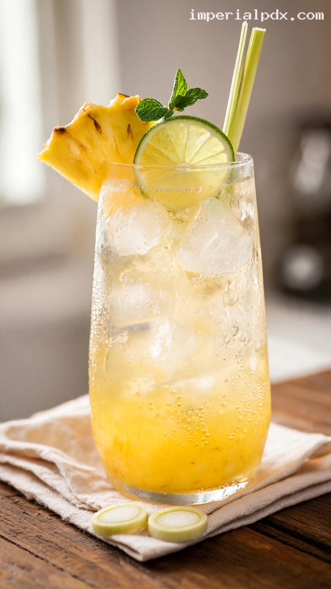 Sparkling Lemongrass Pineapple Fizz Drink – Closeup