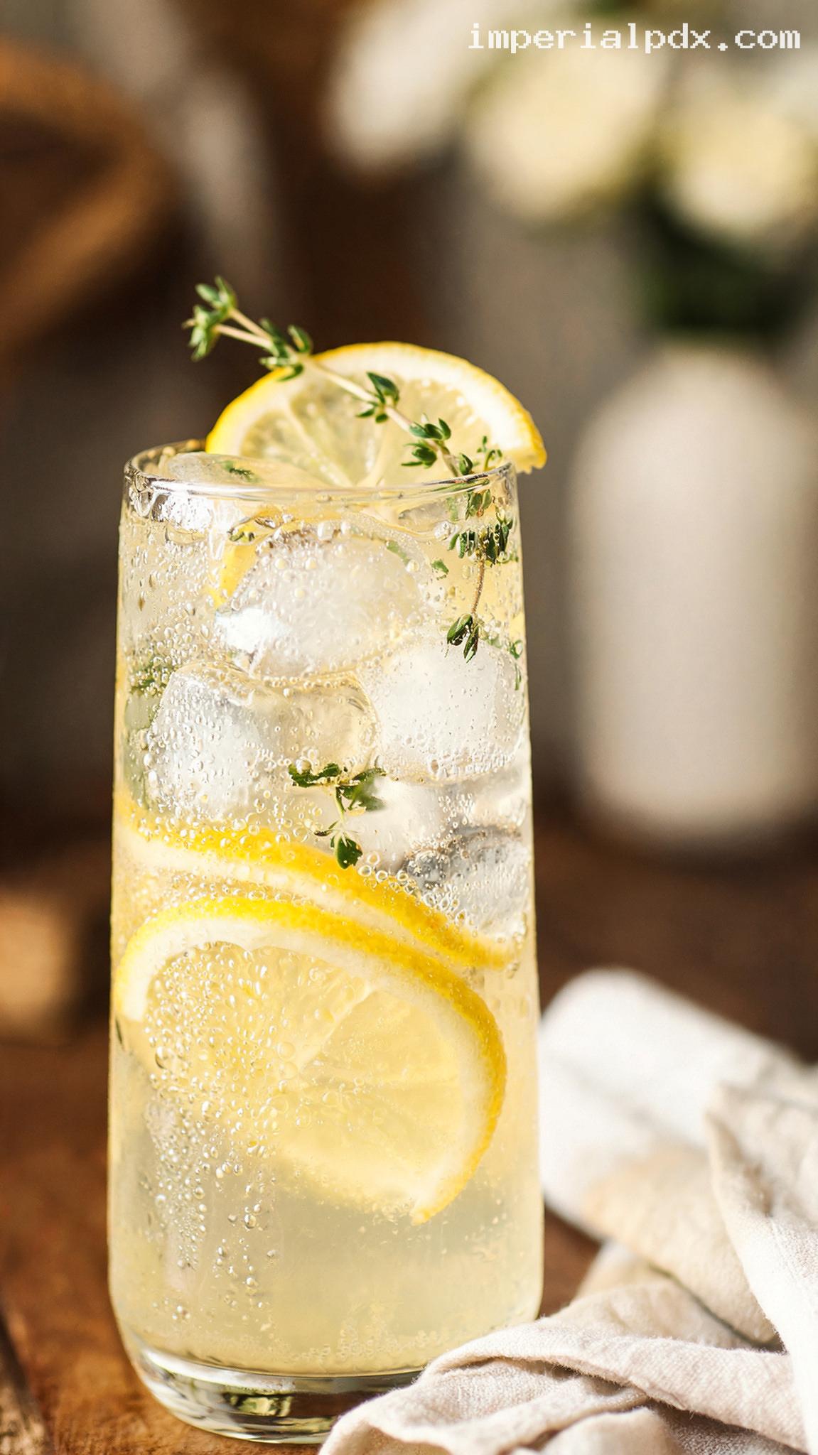 Sparkling Meyer Lemon Thyme Spritzer – Closeup