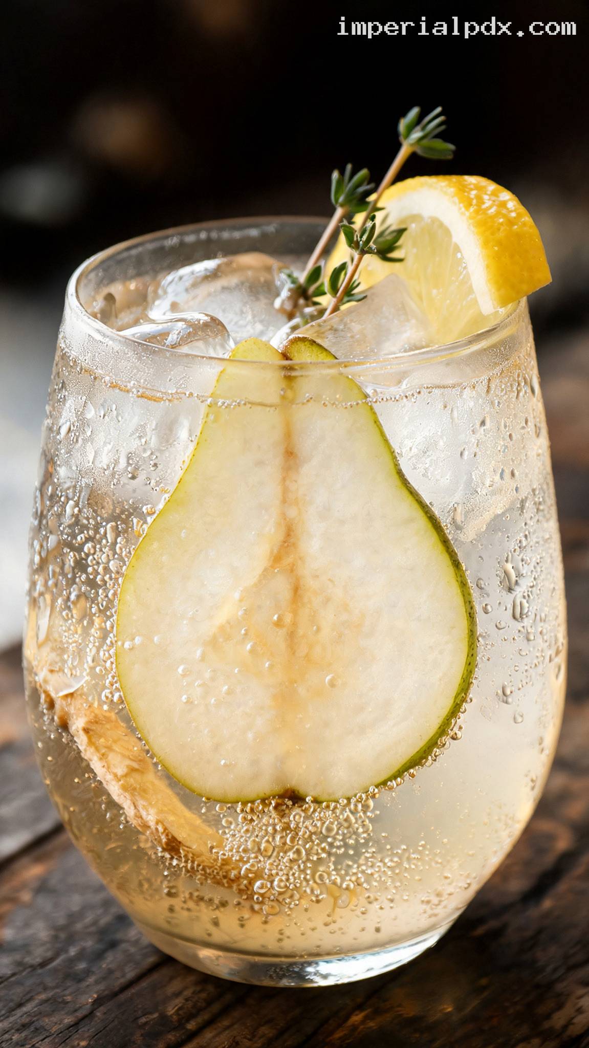 Sparkling Pear and Ginger Cooler – Closeup