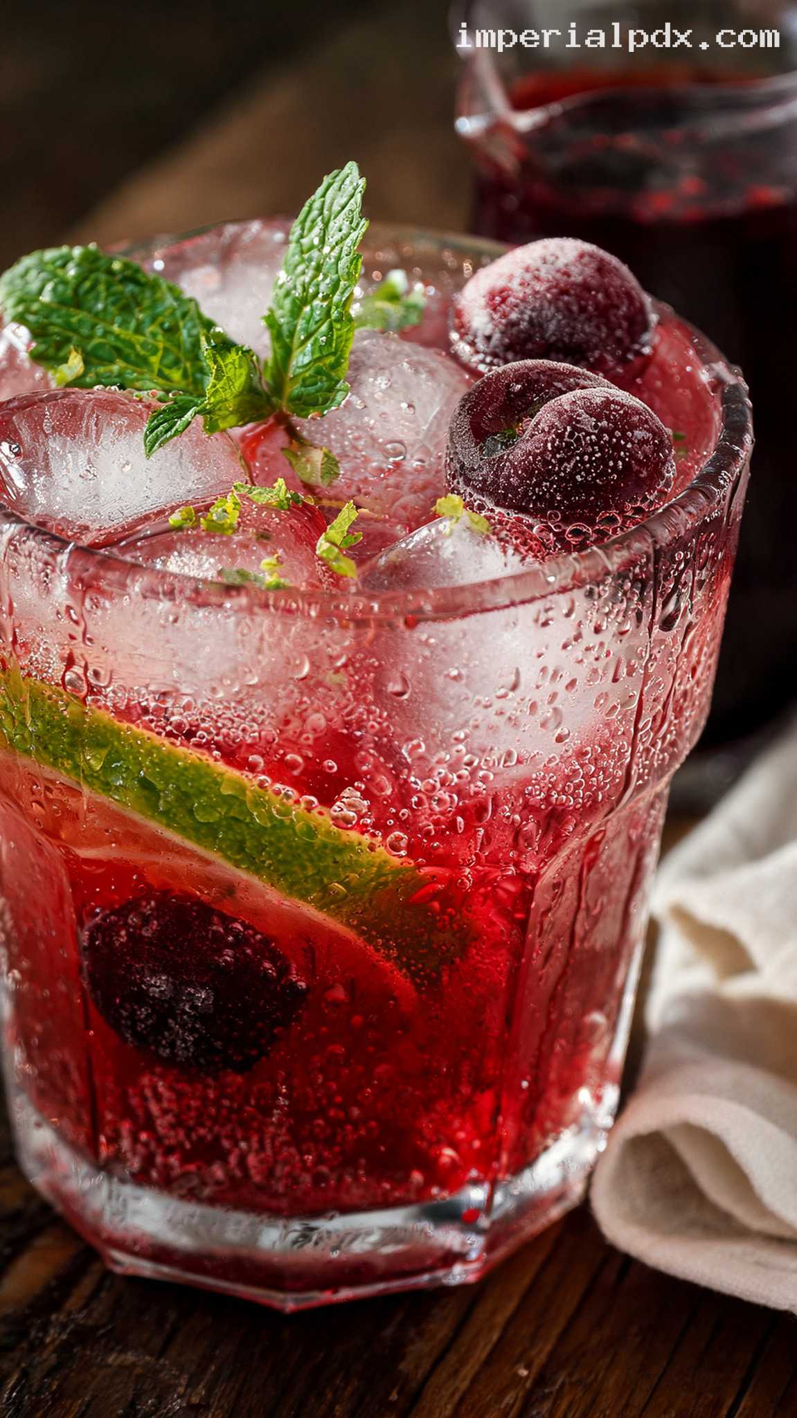 Sparkling Tart Cherry Lime Refresher – Closeup