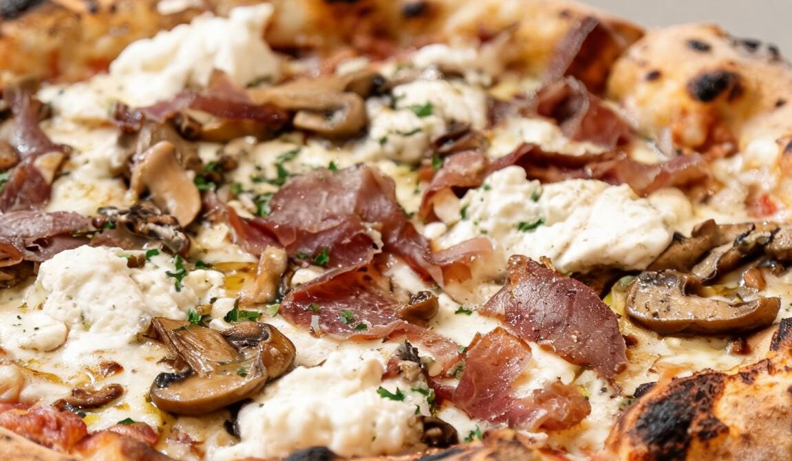 Speck and Mushroom Pizza with Truffle Oil
