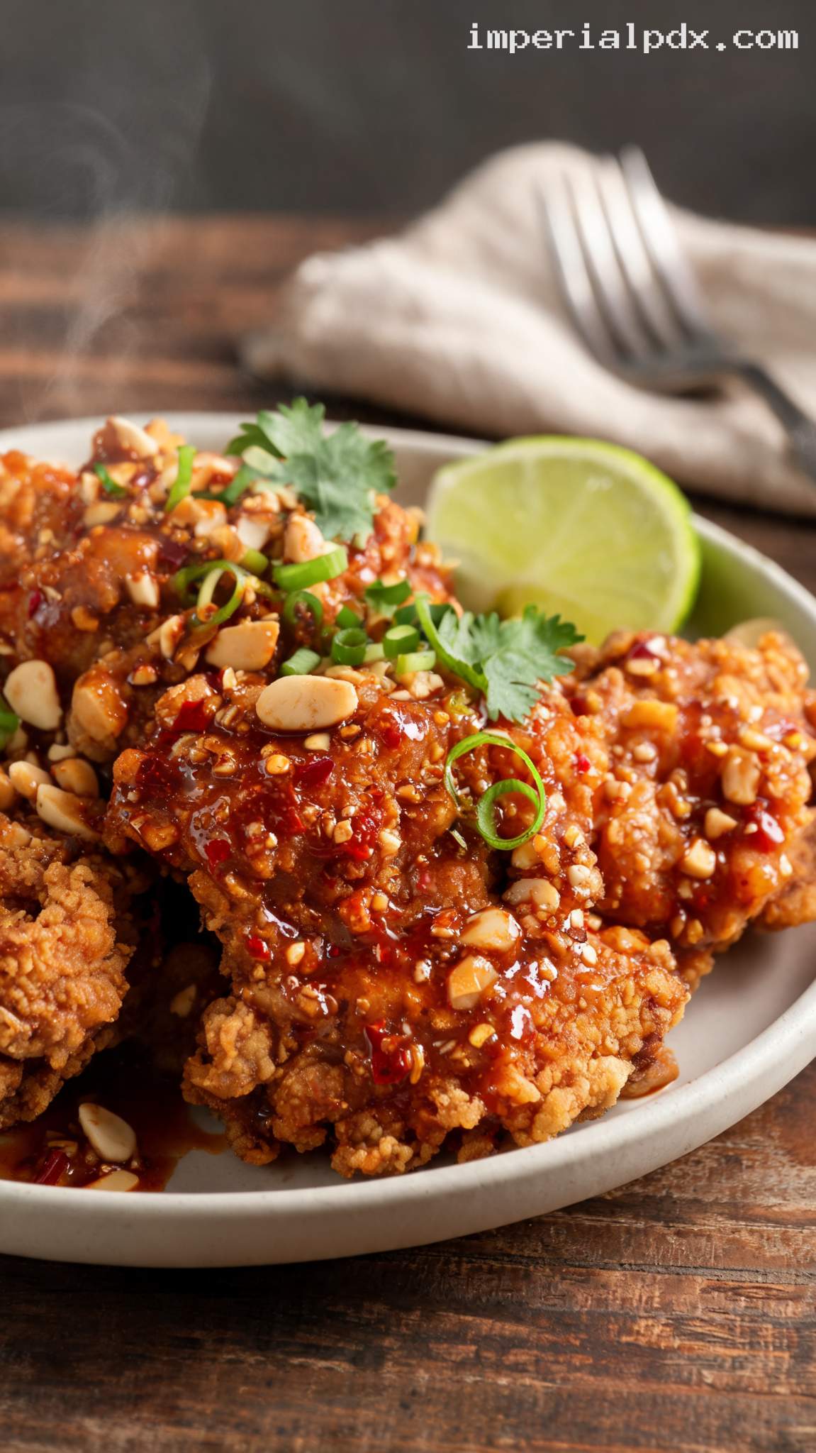 Spicy Peanut Fried Chicken – Closeup