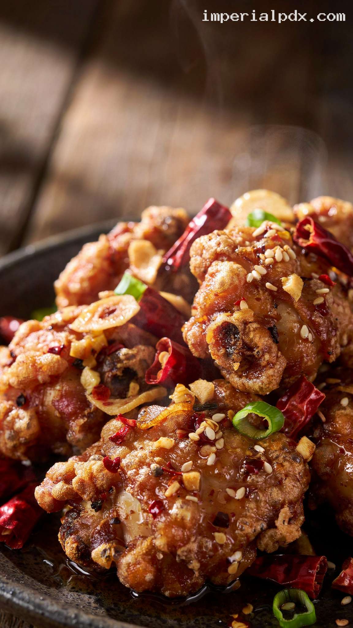 Spicy Szechuan Garlic Fried Chicken – Closeup