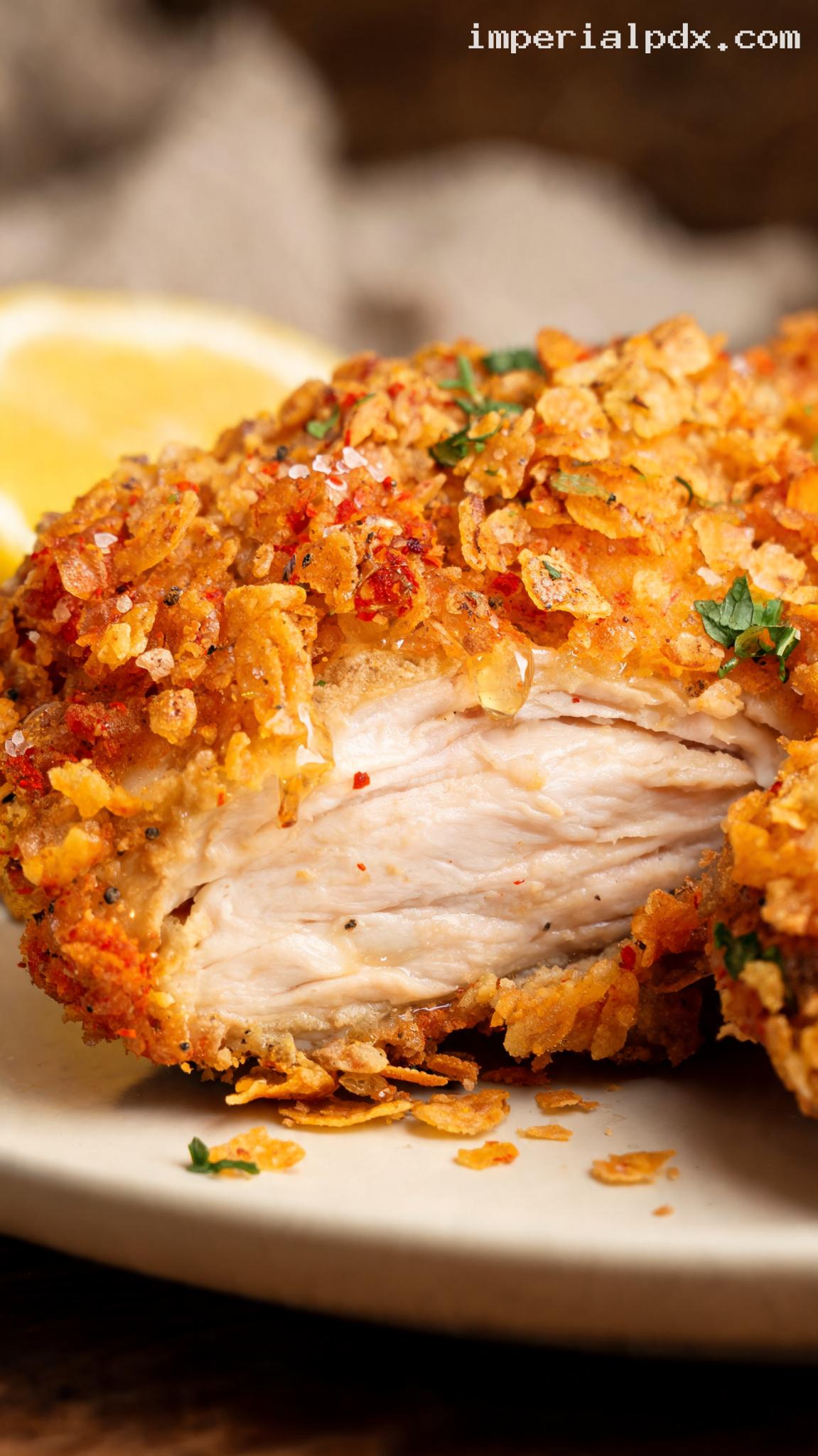 Sweet and Crunchy Cornflake-Crusted Fried Chicken – Closeup