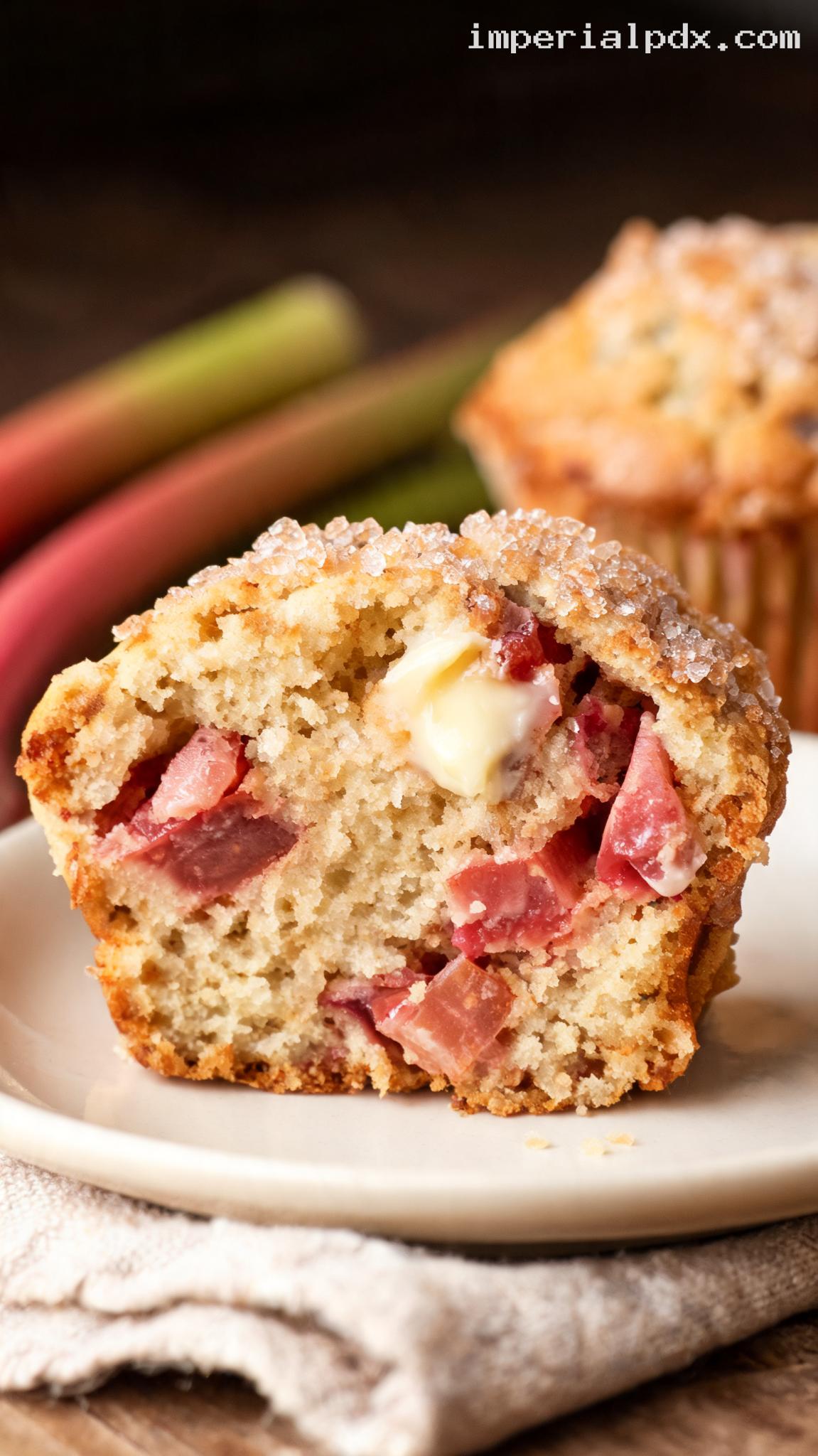 Sweet-Tart Rhubarb Muffins With Cinnamon – Closeup