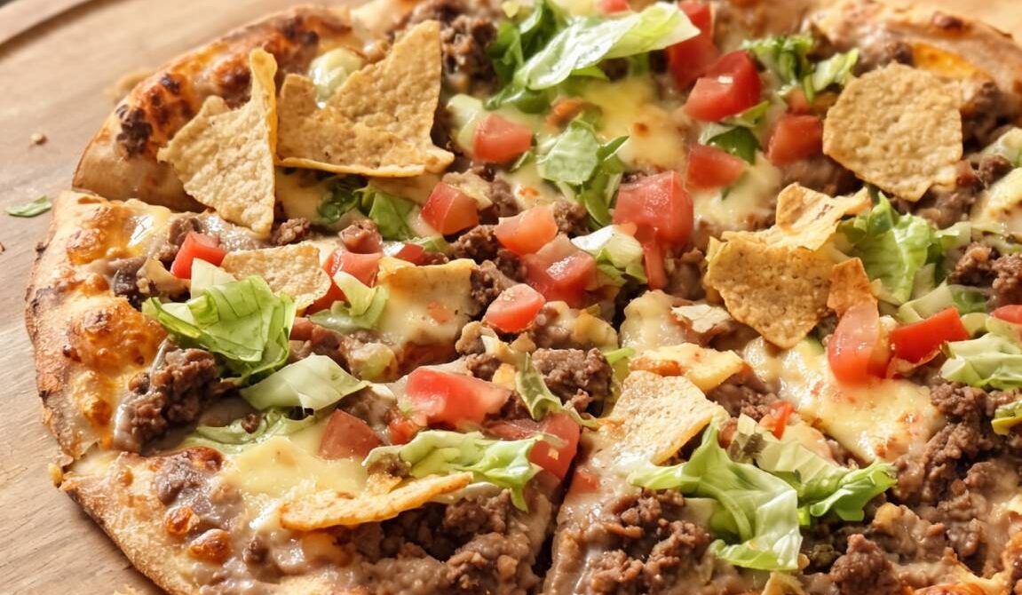 Taco Pizza With Ground Beef And Refried Beans