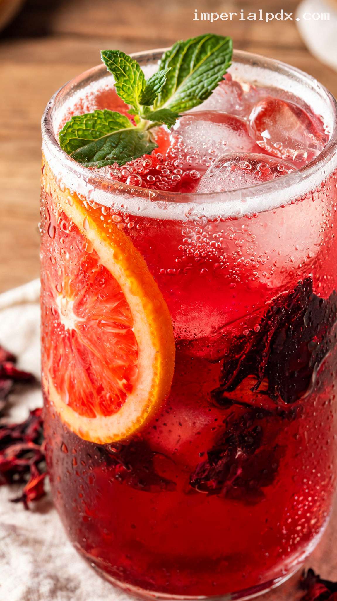 Tart Blood Orange Hibiscus Cooler – Closeup
