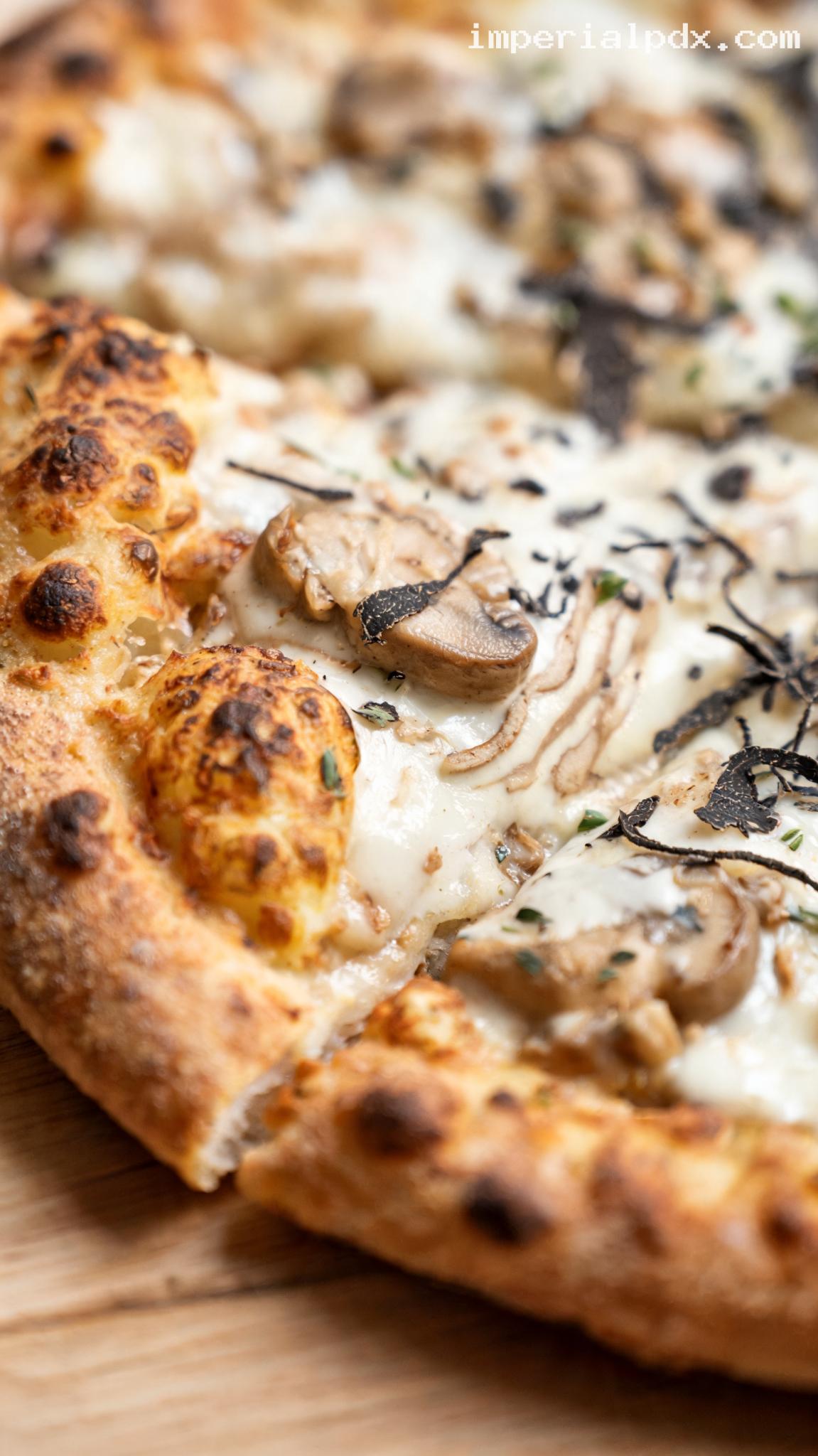 Tartufo Truffle Pizza With Mushrooms and Truffle Cream – Closeup