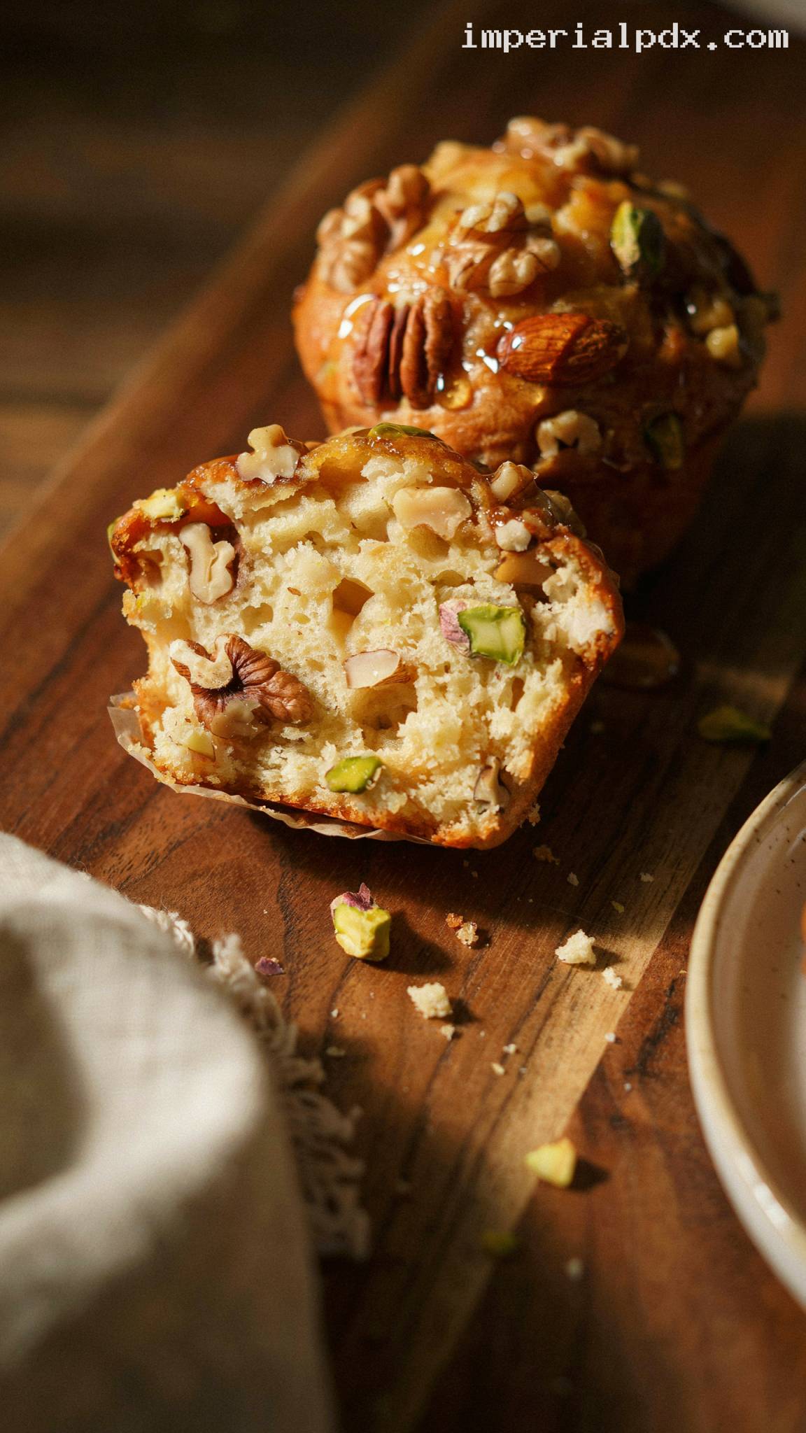 Tender Honey Muffins With Mixed Nuts – Closeup