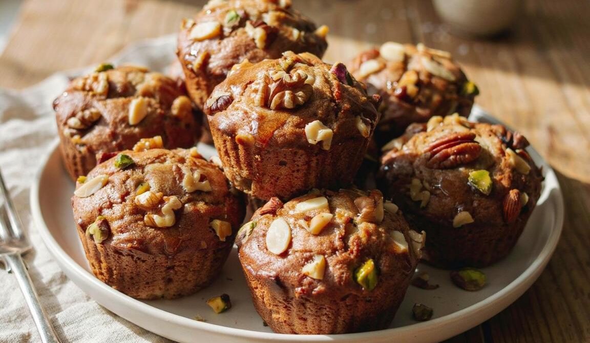 Tender Honey Muffins With Mixed Nuts