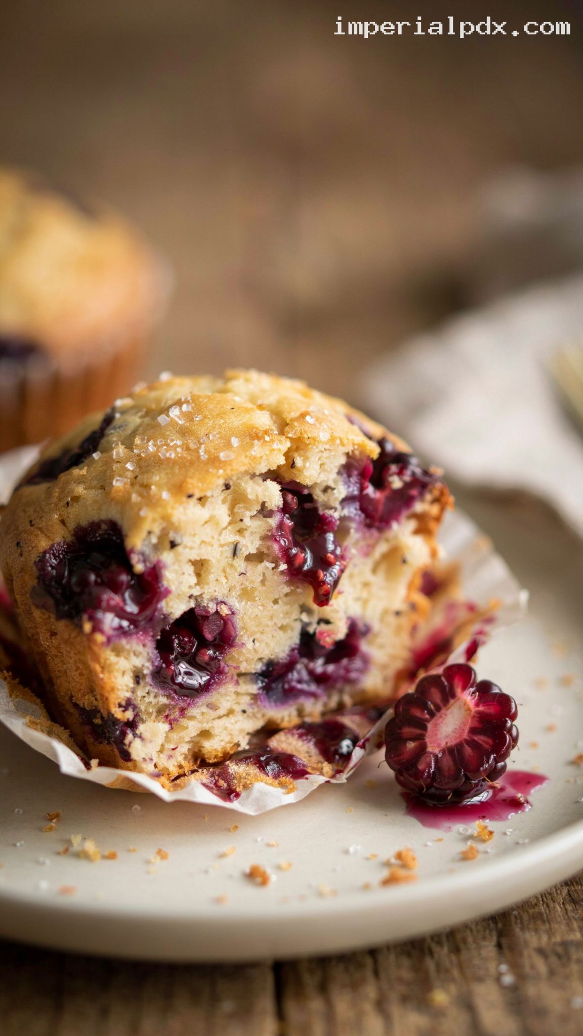 Tender Vanilla Muffins With Juicy Blackberries – Closeup