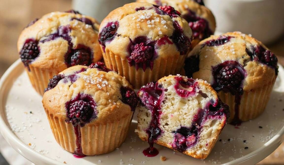 Tender Vanilla Muffins With Juicy Blackberries