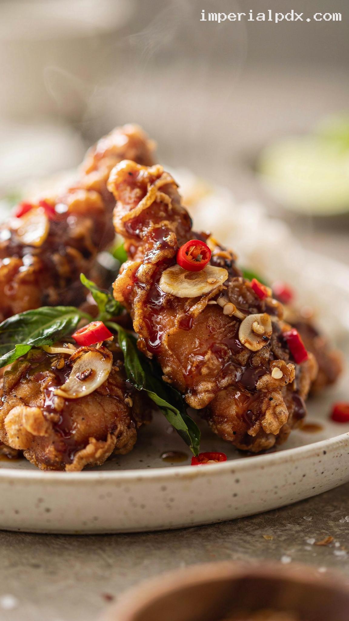 Thai Basil Chili Fried Chicken – Closeup