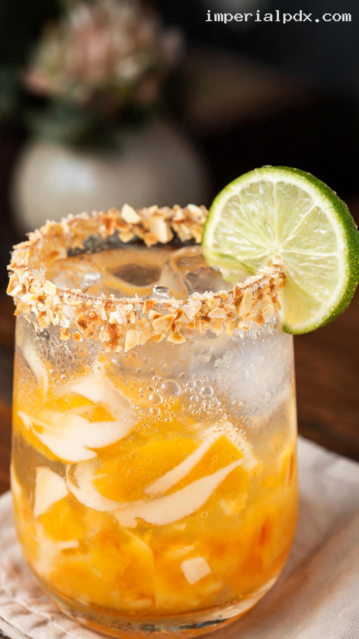 Toasted Coconut Mango Lime Refresher – Closeup
