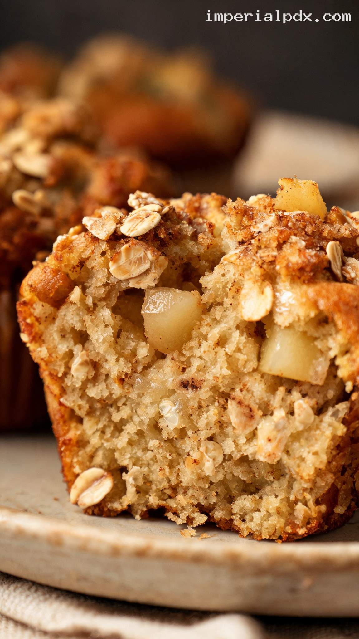 Warm Cinnamon Apple Oat Muffins – Closeup