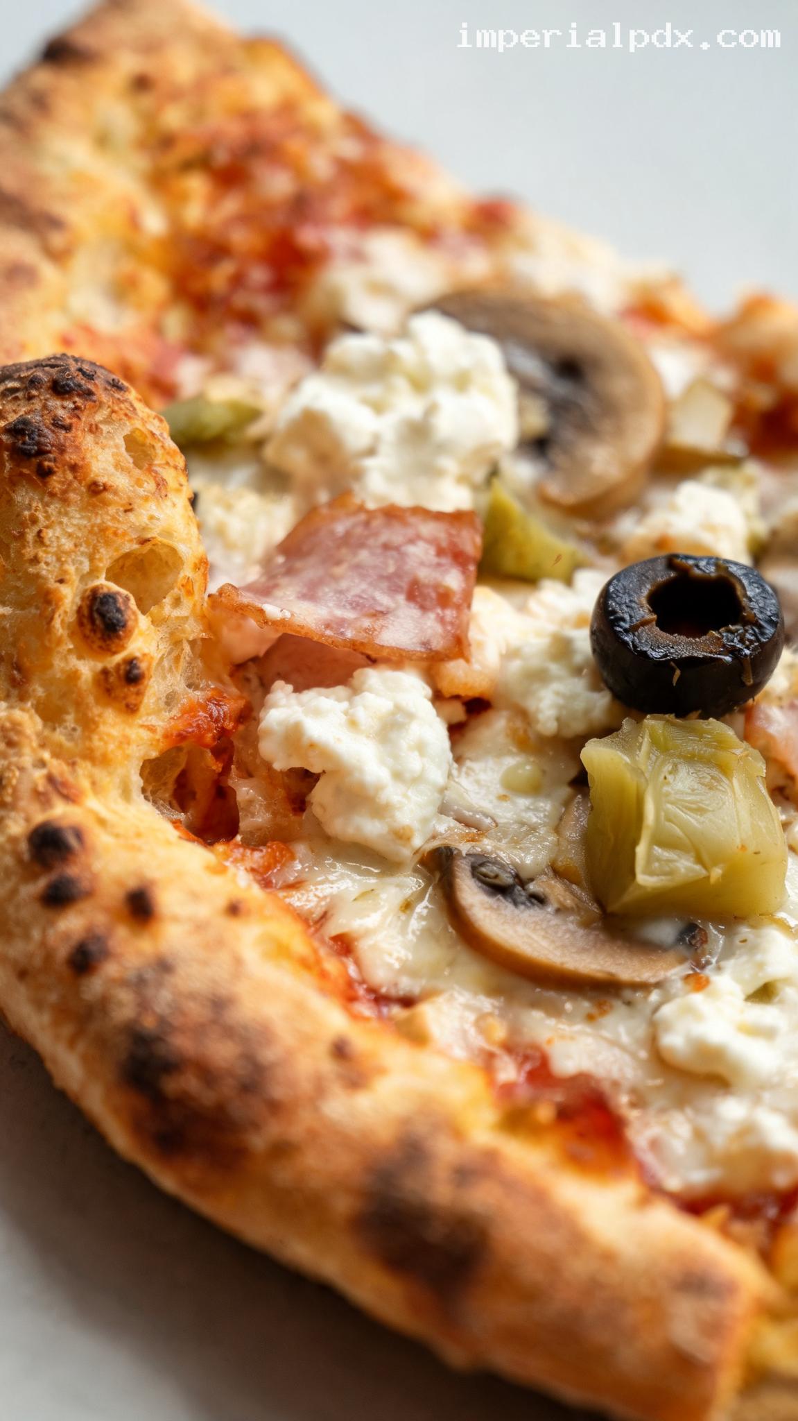 White Pizza Capricciosa With Ham and Artichokes – Closeup