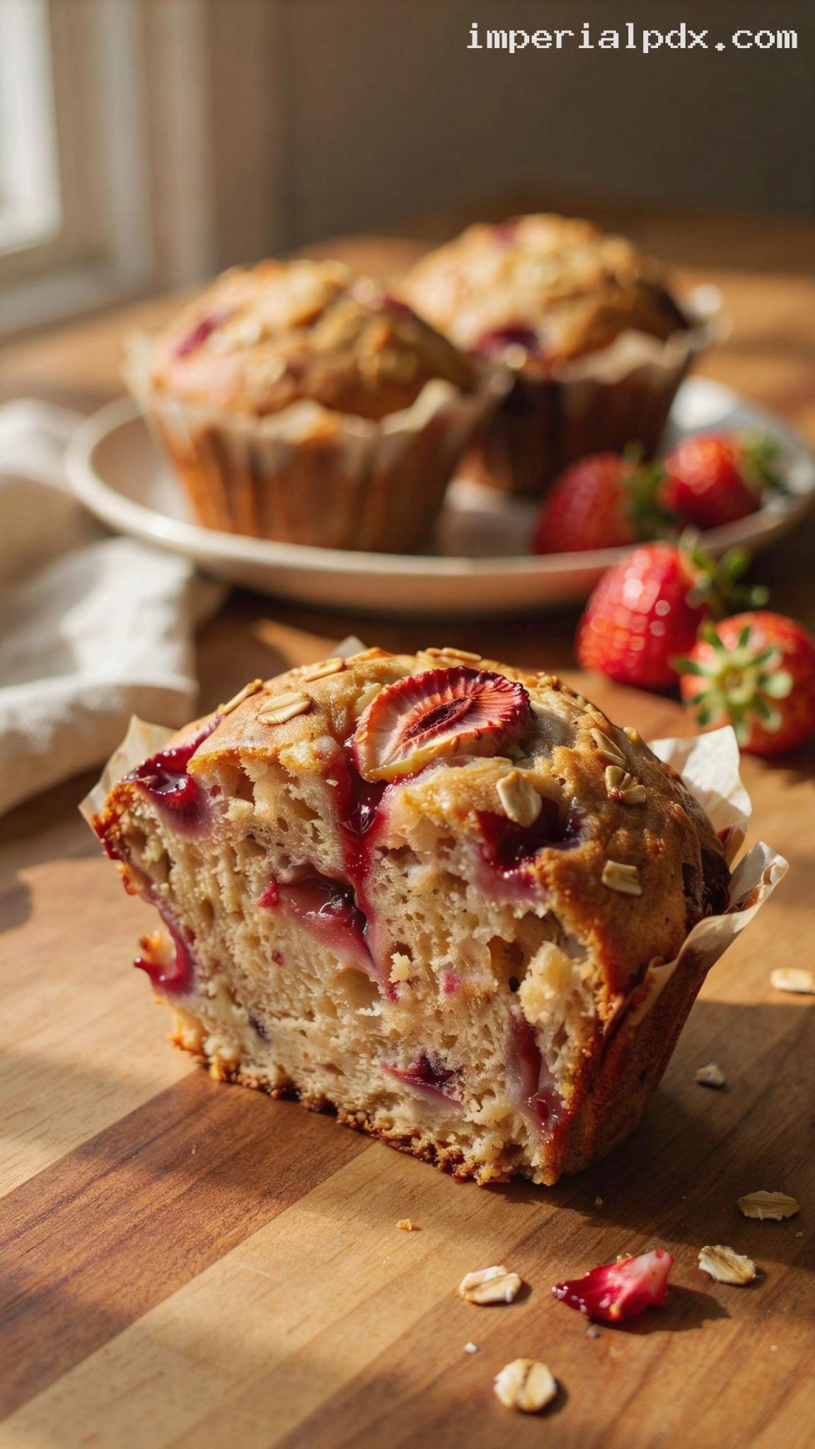 Wholesome Banana Strawberry Oat Muffins – Closeup