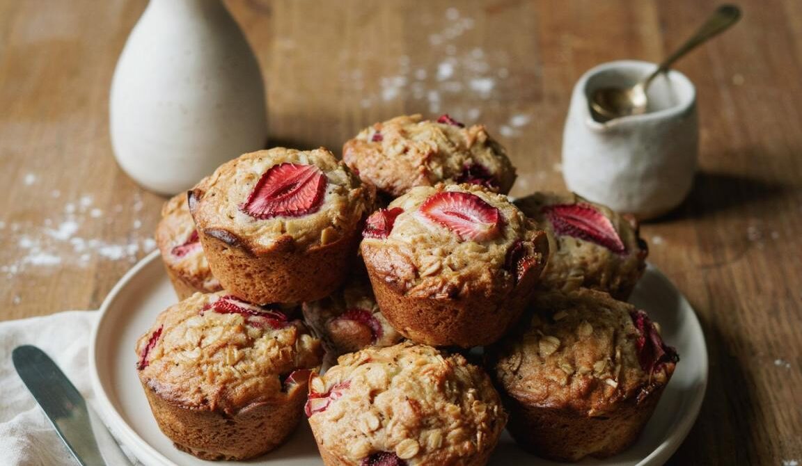 Wholesome Banana Strawberry Oat Muffins