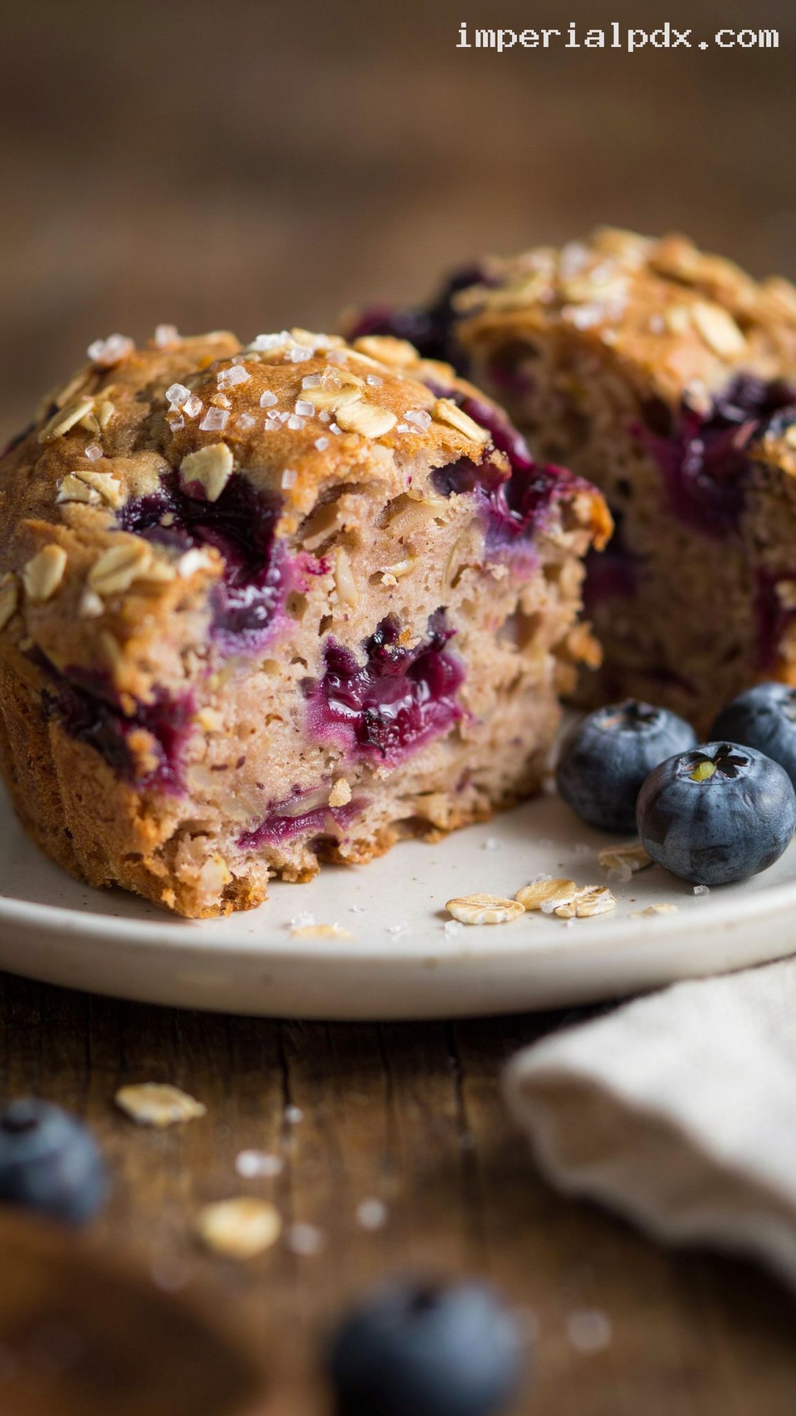 Wholesome Blueberry Oatmeal Muffins – Closeup
