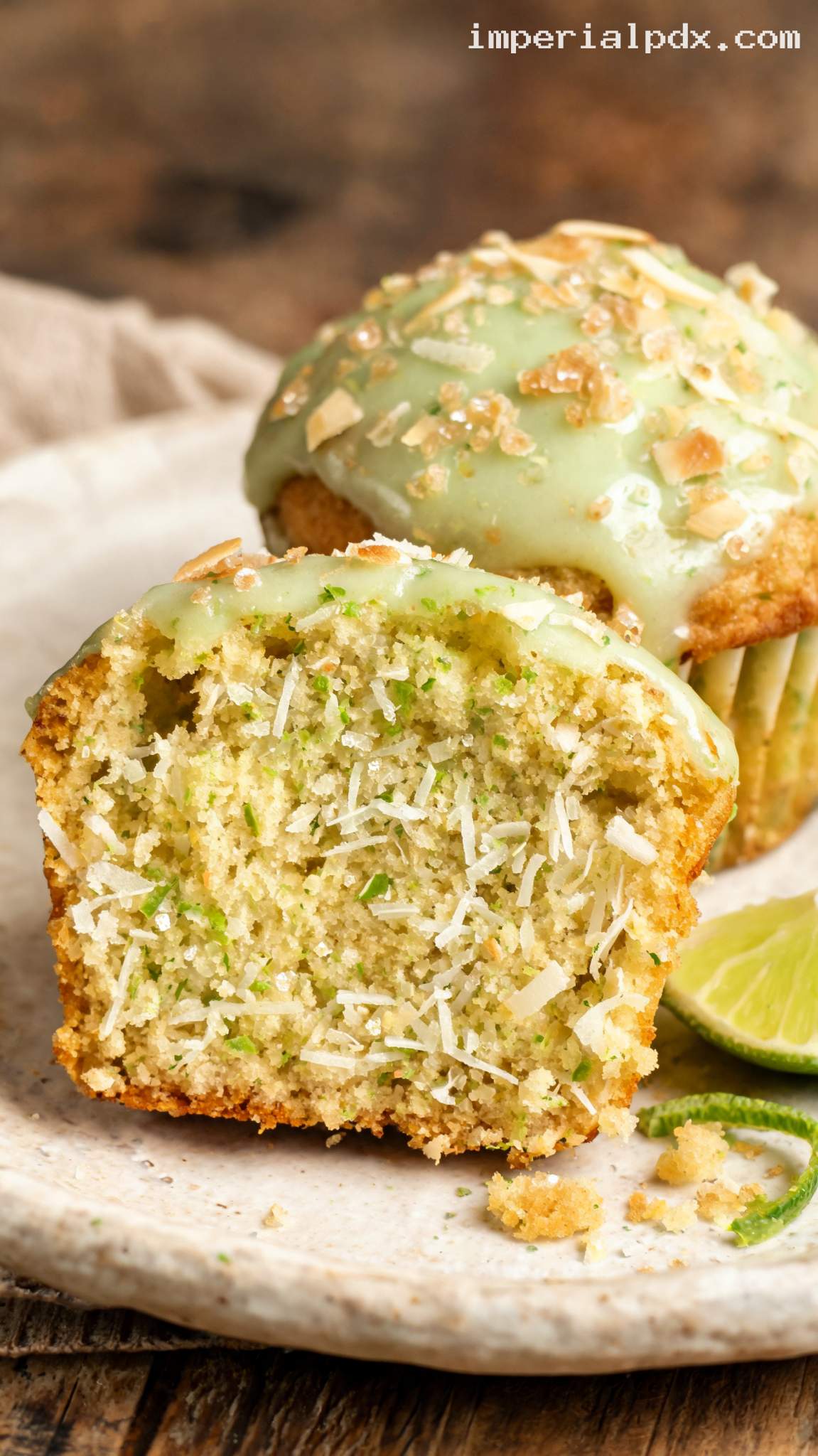 Zesty Lime and Coconut Muffins – Closeup