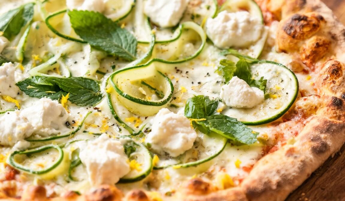Zucchini Ribbon Pizza with Mint and Ricotta