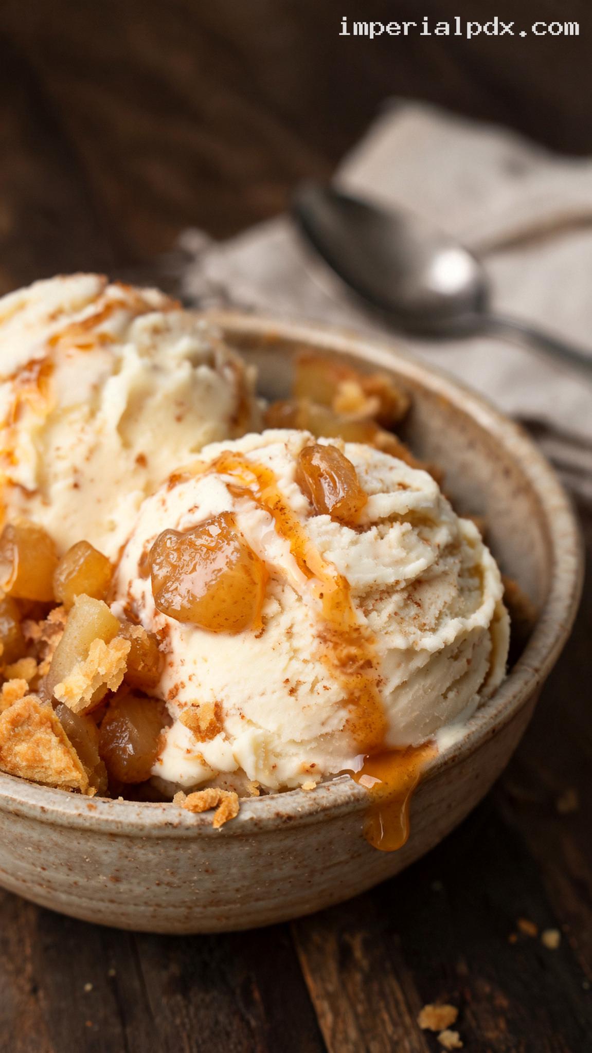 Apple Pie Ice Cream With Caramel Swirls – Closeup