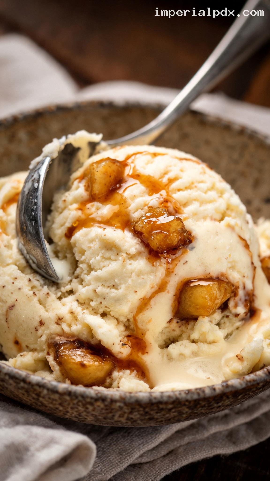 Bananas Foster Ice Cream With Caramel Ribbons – Closeup