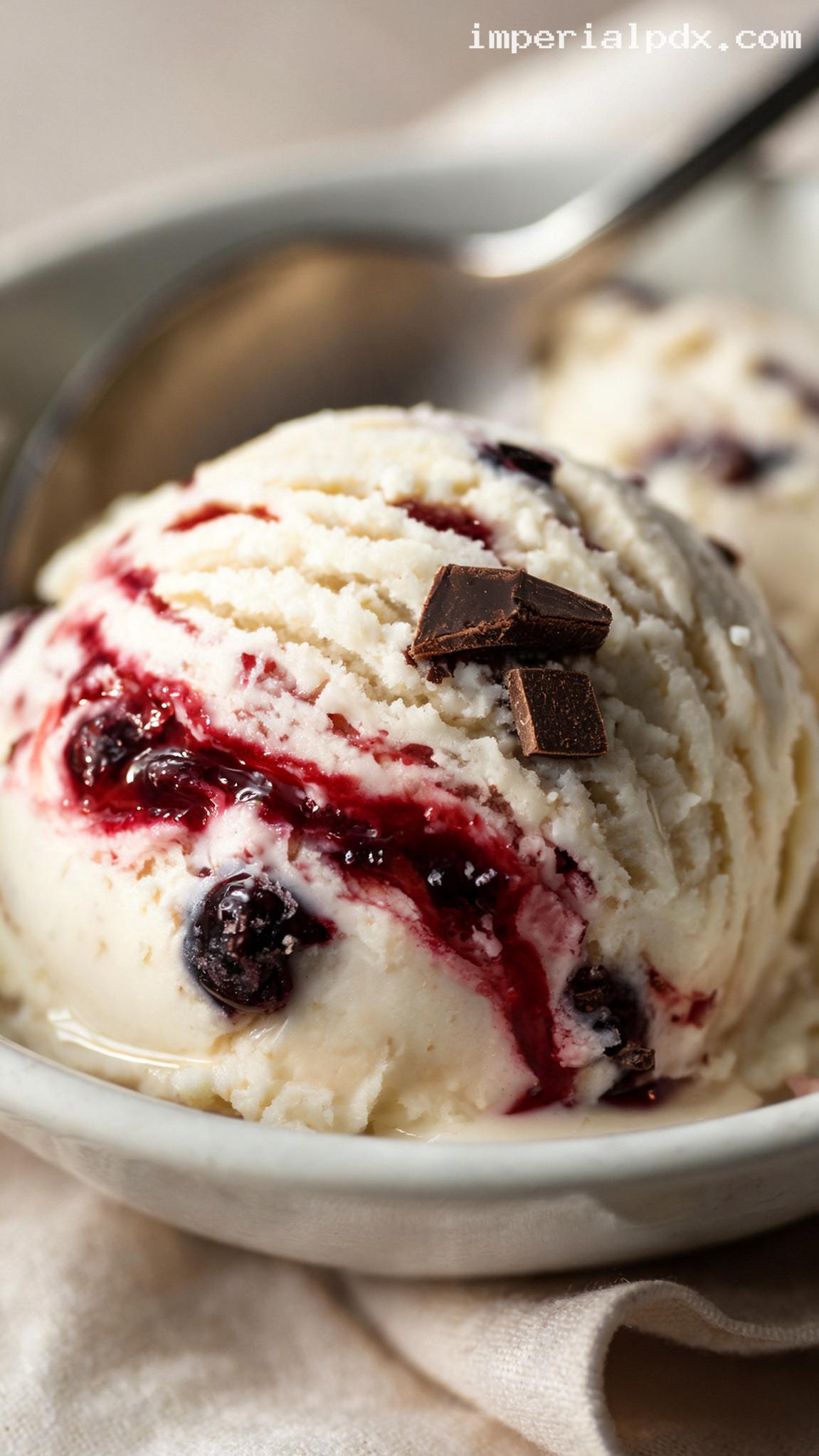 Black Cherry Chocolate Chunk Ice Cream – Closeup