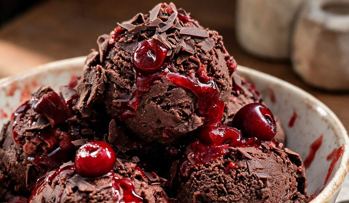 Black Forest Ice Cream With Cherry Sauce