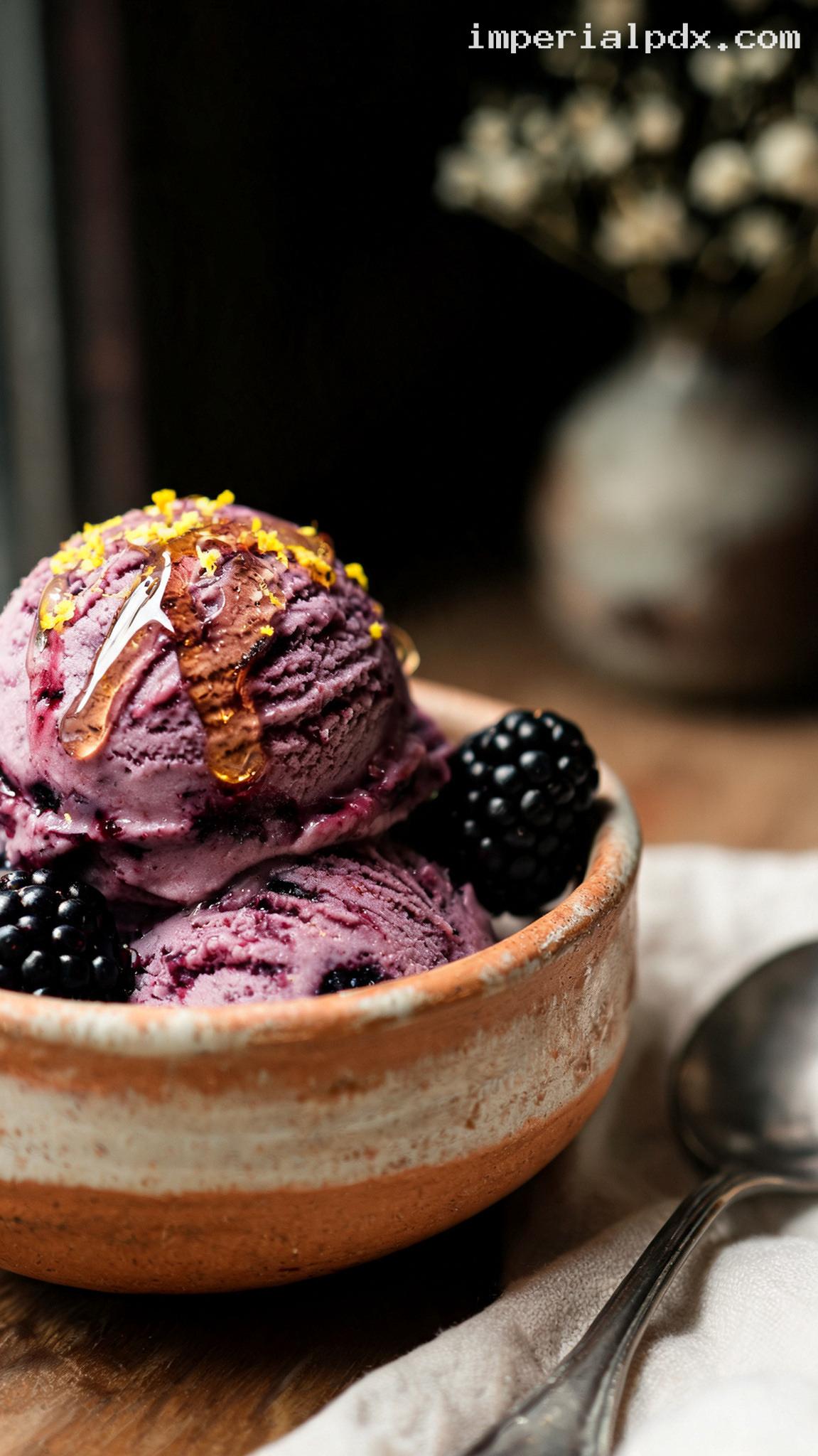 Blackberry Honey Custard Ice Cream – Closeup