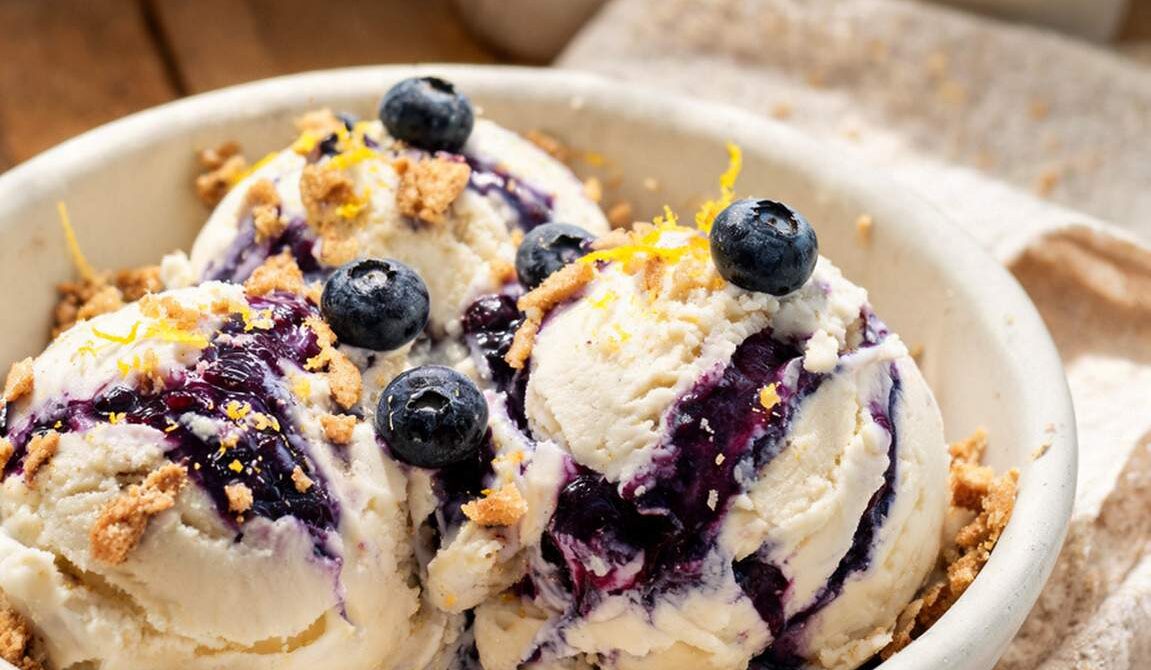 Blueberry Cheesecake Ice Cream With Graham Cracker Crumble
